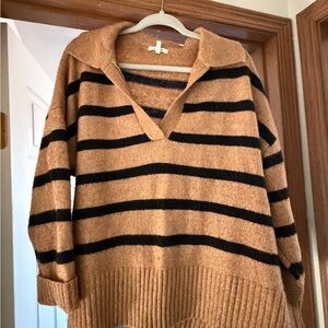 Maurices V-Neck Sweater in Tan and Black Stripes